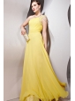 Yellow Empire One Shoulder Floor-length Chiffon Beading Prom Dress