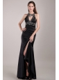 Black Column Scoop Floor-length Taffeta Rhinestones Prom Dress