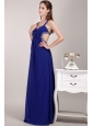Blue Empire Straps Floor-length Chiffon Beading Prom / Evening Dress