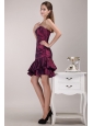 Burgundy Column / Sheath One Shoulder Knee-length Taffeta Ruffles and Ruch Prom Dress