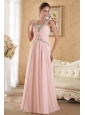 Baby Pink Column / Sheath Straps Court Train Chiffon Beading and Ruch Prom / Evening Dress