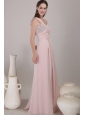Baby Pink Empire One Shoulder Floor-length Chiffon Beading Prom Dress