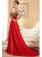 Red Column / Sheath Sweetheart Court Train Taffeta Beading and Bow Prom / Evening Dress