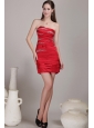 Red Column / Sheath Strapless Mini-length Taffeta Beading Prom Dress