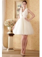 Sweet A-line / Princess Square Knee-length Net Beading and Ruch Wedding Dress