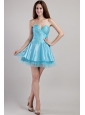 Aqua Blue A-line Sweetheart Mini-length Taffeta Beading and Sequins Prom / Cocktail Dress