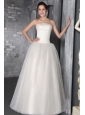 Beautiful A-Line/Princess Strapless Floor-length Organza Beading Wedding Dress
