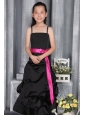 Black A-line / Princess Straps Floor-length Satin Belt Flower Girl Dress