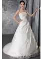 Brand New A-Line / Princess Strapless Court Train Elastic Wove Satin Lace Wedding Dress