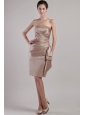Brown Column / Sheath Strapless Knee-length Satin Pleats Mother of the Bride Dress