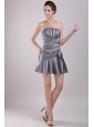 Grey Column Strapless Mini-length Taffeta Ruch Prom / Cocktail Dress