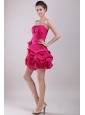 Hot Pink A-line Strapless Mini-length Taffeta Hand Made Flower Prom / Homecoming Dress