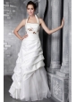 Modest A-Line / Princess Halter Floor-length Taffeta Appliques Wedding Dress