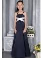 Navy Blue Column Straps Floor-length Satin Flower Girl  Dress