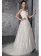 Perfect A-Line / Princess Straps Court Train Tulle Appliques Wedding Dress
