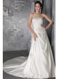 Popular A-Line/Princess Strapless Court Train Satin Beading Wedding Dress