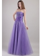 Lilac Empire Strapless Floor-length Tulle Beading Prom / Party Dress