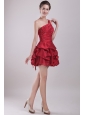 Red A-Line / Princess One Shoulder Mini-length Taffeta Beading Prom / Homecoming Dress