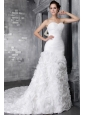 Romantic A-Line / Princess Sweetheart Chapel Train Organza Ruffles Wedding Dress
