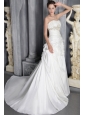Romantic Column/Sheath Strapless Court Train Taffeta Beading Wedding Dress