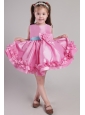 Rose Pink Princess Scoop Knee-length Taffeta Belt and Handle Made Flowers Little Girl Dress