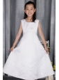White A-line / Princess Square Ankle-length Satin Embroidery Flower Girl Dress