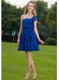 Royal Blue A-line One Shoulder Mini-length Chiffon Bridesmaid Dress