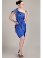 Blue Column / Sheath One Shoulder Mini-length Taffeta Ruch Prom / Party Dress
