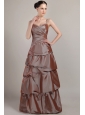Brown A-line Spaghetti Strap Floor-length Taffeta Sequins Prom Dress