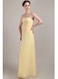 Light Yellow Column / Sheath Strapless Floor-length Chiffon Ruch Bridesmaid Dress