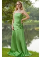 Spring Green A-line Strapless Brush Train Taffeta Ruch Bridesmaid Dress
