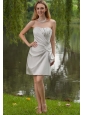 Grey Column / Sheath Strapless Mini-length Satin Ruch Bridesmaid Dress