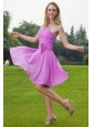 Lavender A-Line / Princess One Shoulder Knee-length Chiffon Ruch Bridesmaid Dress