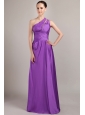 Purple Empire One Shoulder Floor-length Taffeta Beading Prom Dress