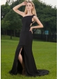 Black Column One Shoulder Court Train Chiffon Prom / Celebrity Dress