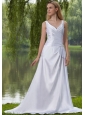 Elegant A-Line / Princess V-neck Court Train Taffeta Beading Wedding Dress