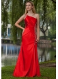 Red Empire One Shoulder Floor-length Taffeta Beading Prom Dress