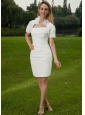 Simple Column / Sheath Strapless Mini-length Taffeta Wedding Dress