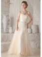 Champagne A-line / Princess Sweetheart Floor-length Tulle and Satin Beading Prom / Pageant Dress