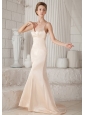 Elegant Sheath / Column Spaghetti Straps Brush Train Elastic Woven Satin Prom Dress
