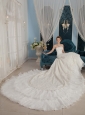 Gorgeous A-Line / Princess Strapless Cathedral Train Beading Wedding Dress