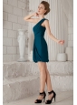 Turquoise Column One Shoulder Mini-length Chiffon Prom Dress