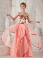 Watermelon Column / Sheath Strapless Floor-length Organza Appliques Prom / Evening Dress