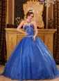 Affordable Blue Quinceanera Dress Sweetheart Organza Appliques Ball Gown