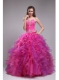 Affordable Fuchsia Quinceanera Dress Sweetheart Orangza Appliques Ball Gown