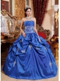 Beautiful Blue Quinceanera Dress Strapless Taffeta Appliques Ball Gown
