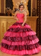 Beautiful Hot Pink Quinceanera Dress Sweetheart Organza and Zebra Beading Ball Gown