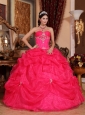 Beautiful Coral Red Quinceanera Dress Sweetheart Organza Beading Ball Gown