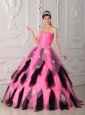 Beautiful Pink and Black  Quinceanera Dress Strapless Organza Appliques A-Line / Princess