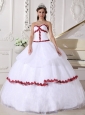 Best White and Wine Red Quinceanera Dress Sweetheart Organza Appliques Ball Gown
